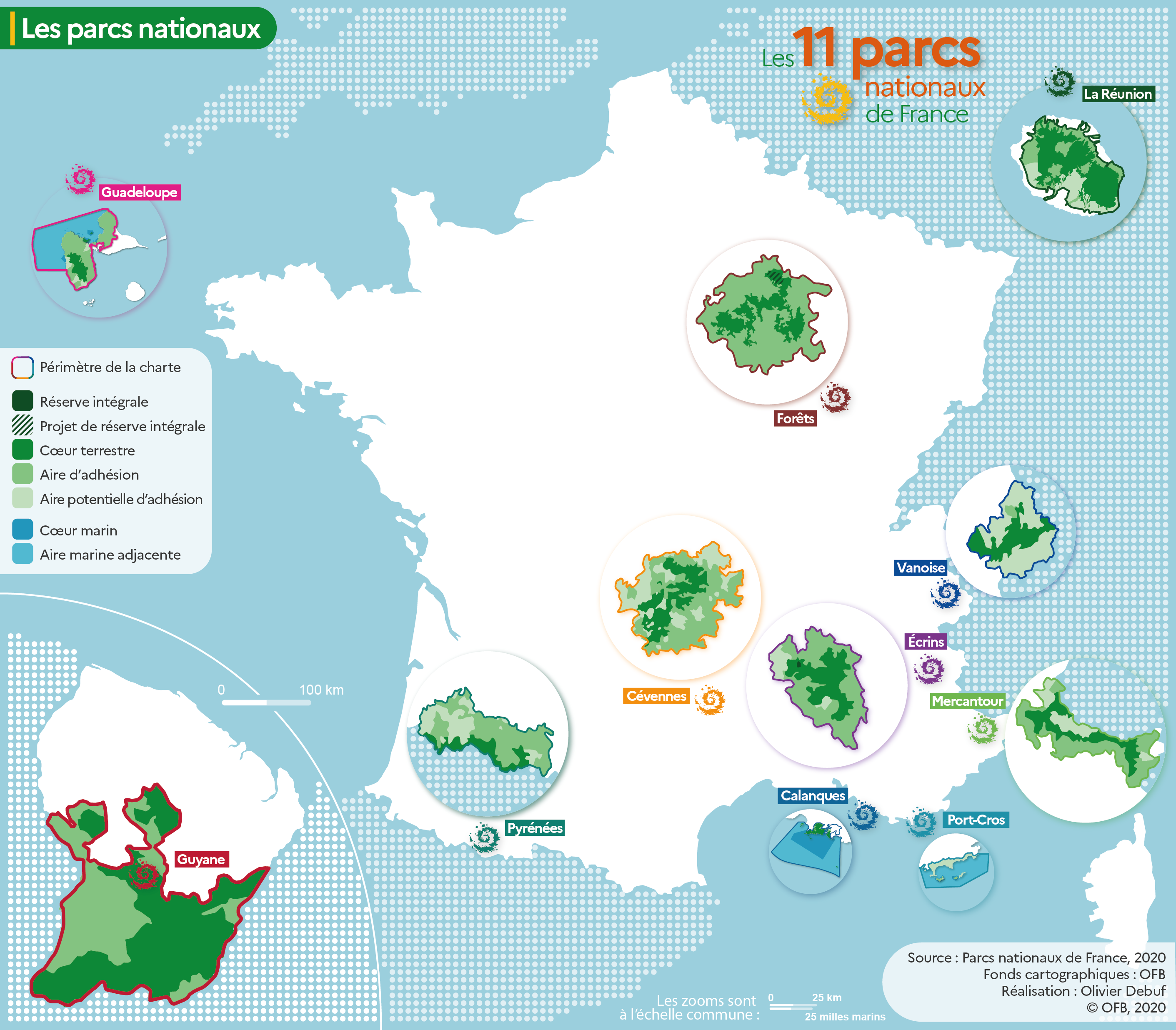 carte “Les 11 parcs nationaux français” 