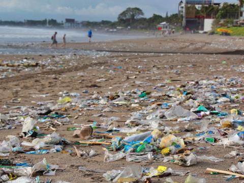 Déchets plastiques sur une plage